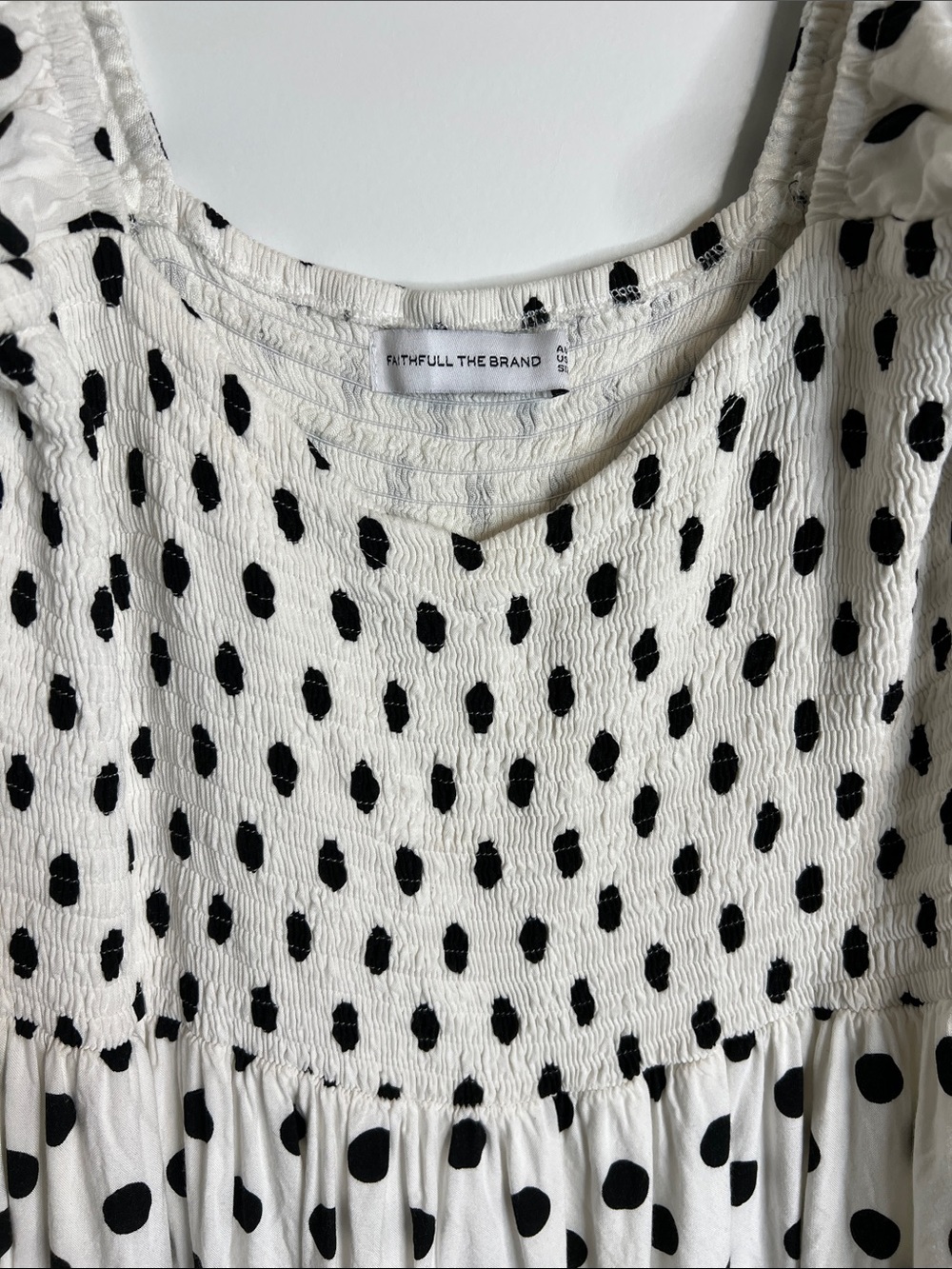 Faithfull the Brand White with Black Polka Dot Mini Dress - Picture 2 of 4